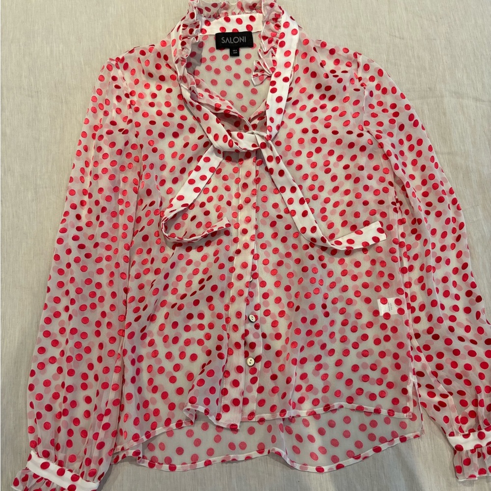 Saloni Red Polka Dot Sheer Blouse size 0